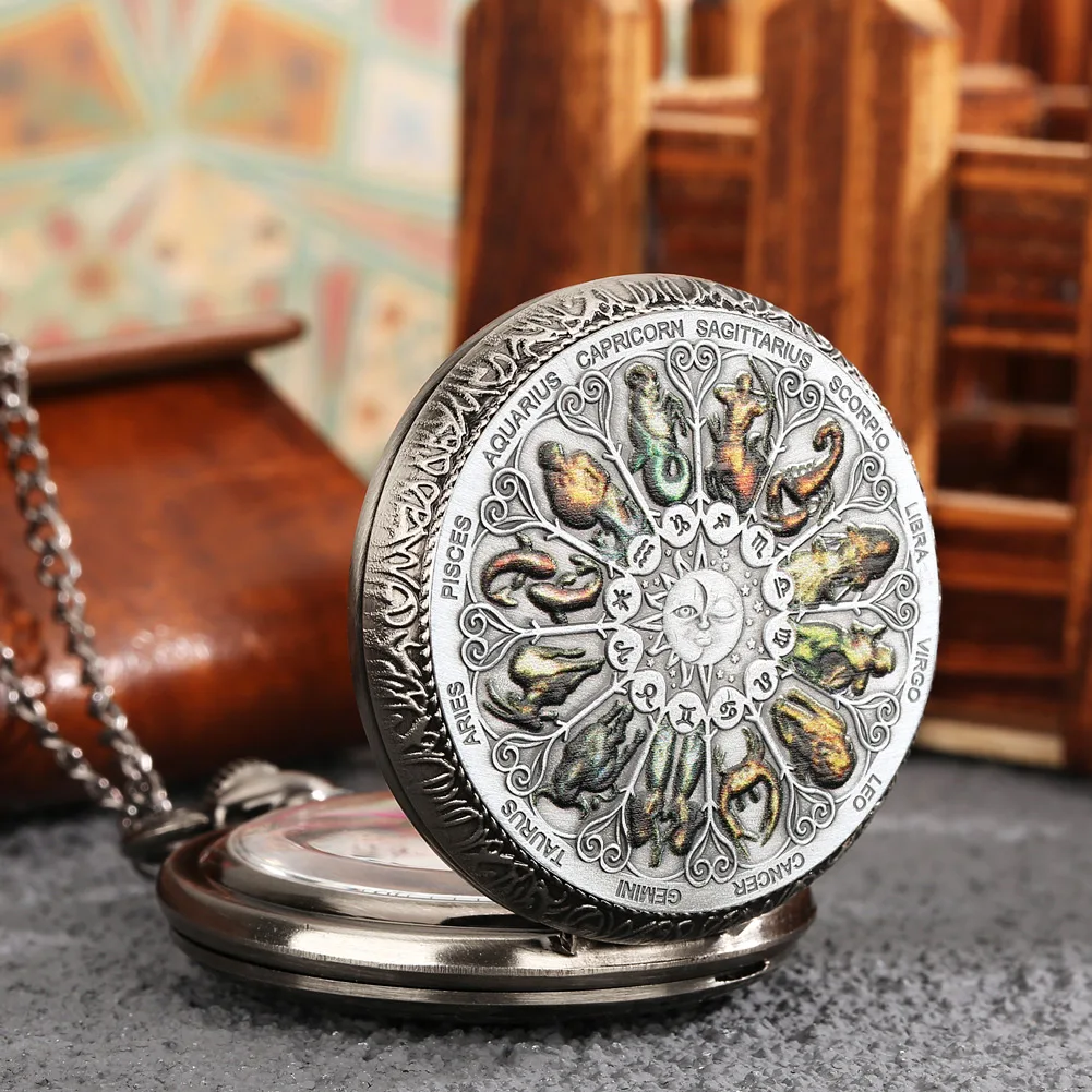 12 Constellations Commemorative Coin Theme Man Quartz Big Pocket Fob Watches Slim Chain Glue Dropping Color Surface Unique Watch 
12 Constellations Commemorative Coin Theme Man Quartz Big Pocket Fob Watches Slim Chain Glue Dropping Color Surface Unique Watch