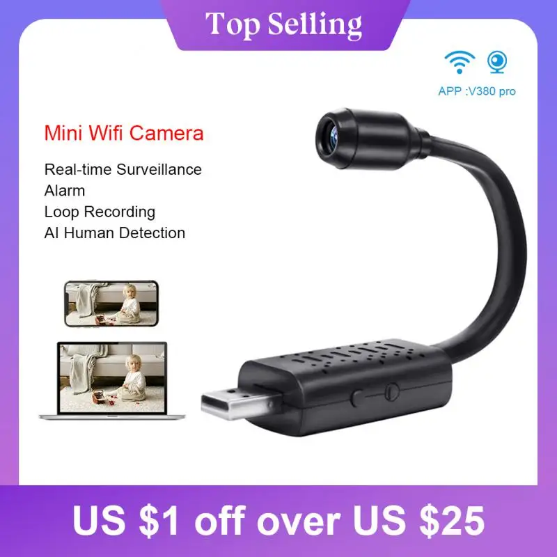 

Mini Camera Surveillance Cameras With Wifi IP USB Full HD 720P P2P CCTV SD Card Cloud Storage Smart AI Human Detection V380 APP