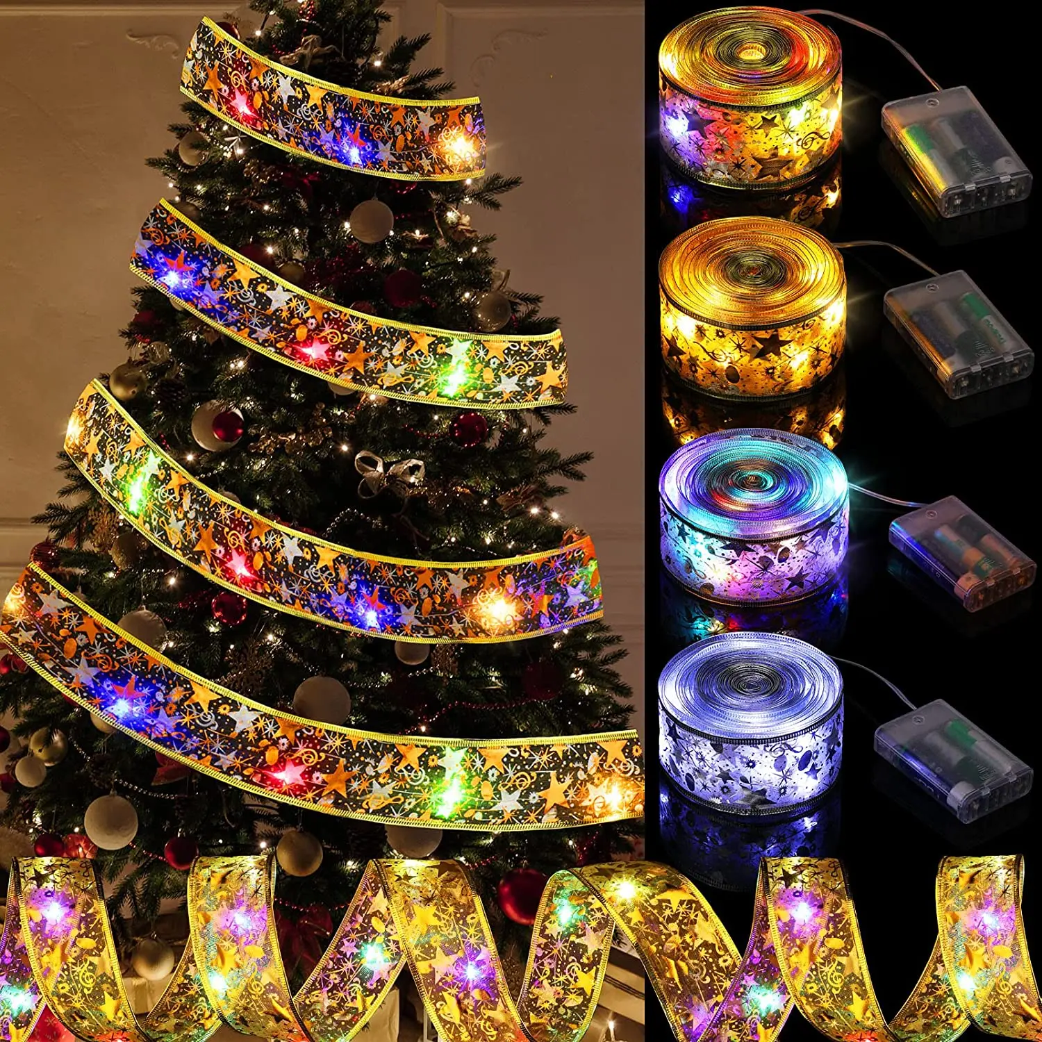 

4M 40LED Christmas Ribbon Bows Fairy Lights Strings Battery Operated Xmas Tree Ornaments Lights DIY Wedding New Year Decorations