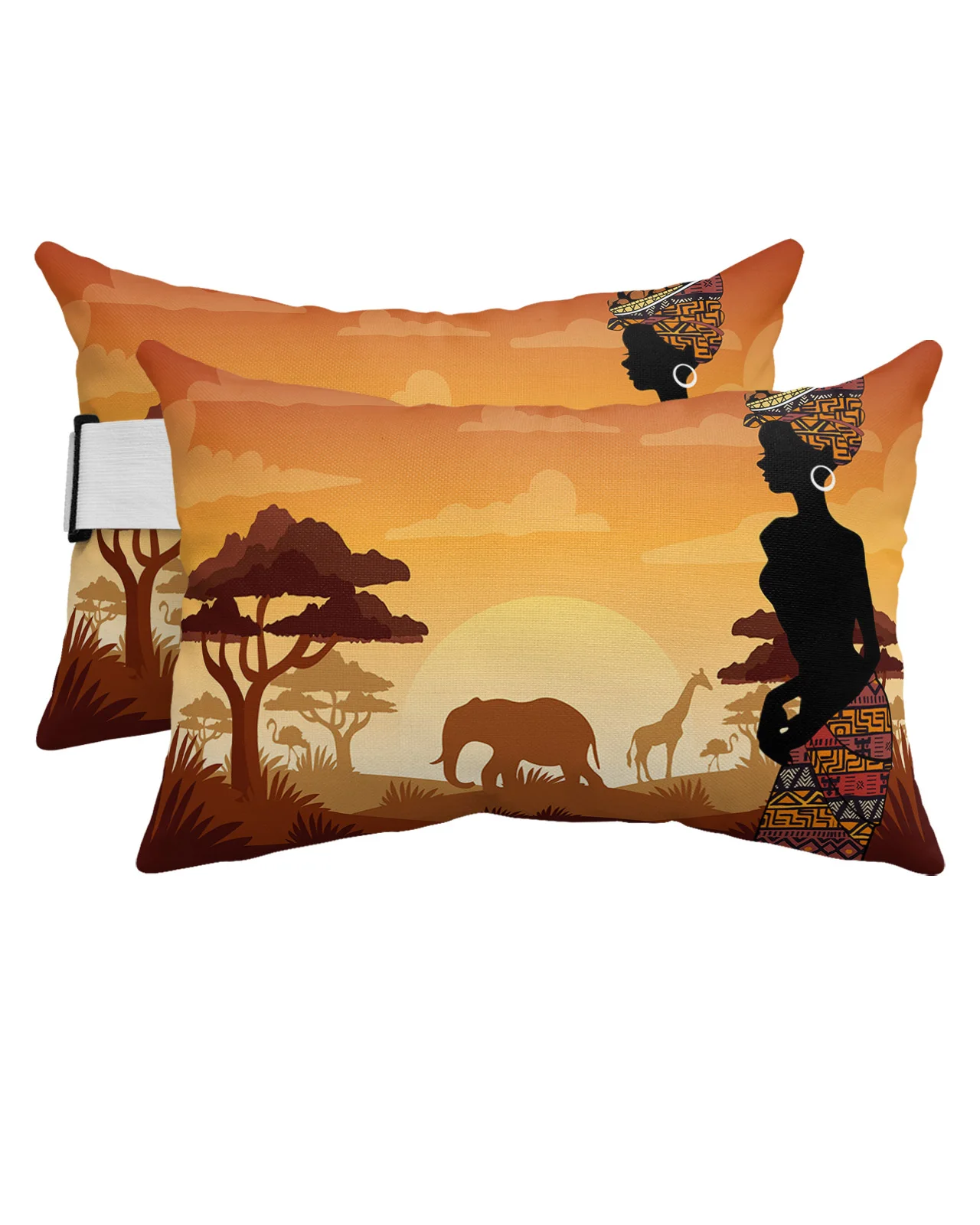 

Africa Woman Giraffe Elephant Silhouettes Waterproof Pillow With Insert Adjustable Lounge Chair Head Lumbar Travel Pillow