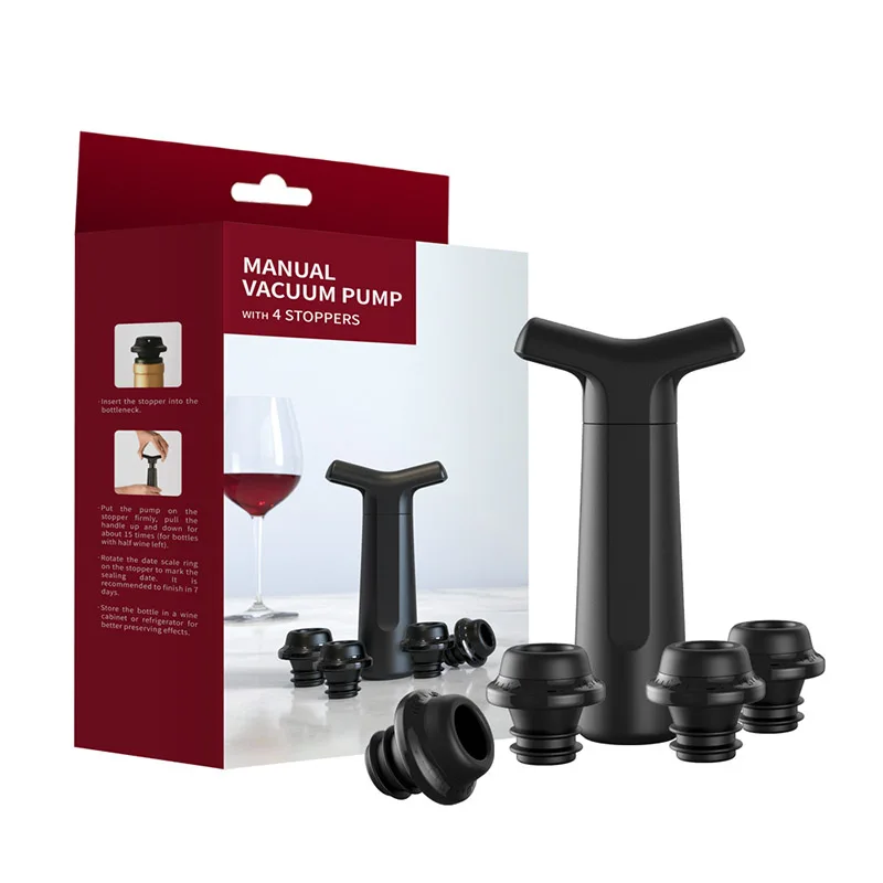 

Vacuum Wine Stoppers Leak Proof Wine Saver with 4 Reusable Bottle Stoppers Sealer Keeps Wine Fresh up to 7 Days