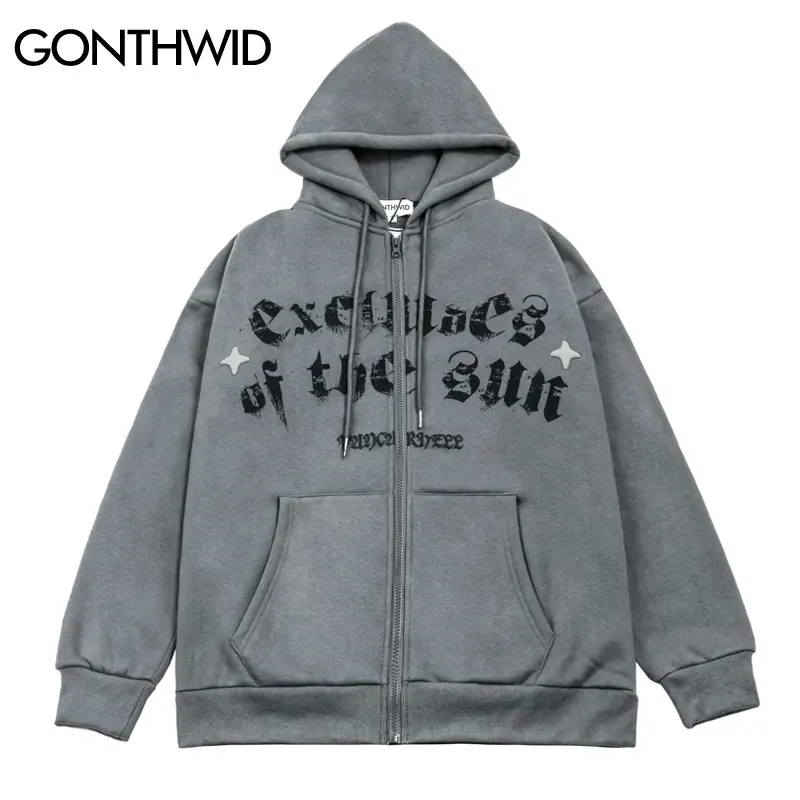 Hip Hop Winter Jacket Streetwear Vintage Print Distressed Fleece Zipper Hooded Coats Mens Cotton Gothic Punk Jackets Black Gray
Hip Hop Winter Jacket Streetwear Vintage Print Distressed Fleece Zipper Hooded Coats Mens Cotton Gothic Punk Jackets Black Gray