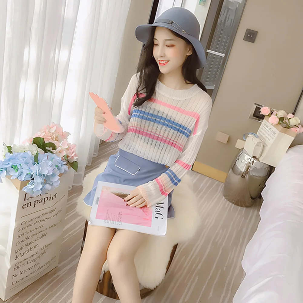 Thin Loose Knitted Crew Neck Striped Autumn Horn Sleeve Women Sweater
Thin Loose Knitted Crew Neck Striped Autumn Horn Sleeve Women Sweater