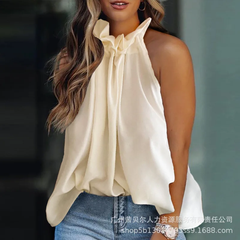 

Frill Hem Sleeveless Flowy Tank Top Women Camis Tanks Tops Summer Spring Solid Color Fashion Sexy Blouse Top