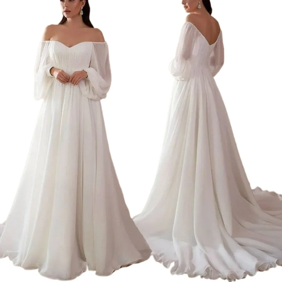 Long Sleeve Sexy Off Shoulder V-Neck Ruched White New 2024 Women Elegant Wedding Evening Dress Puff Maxi Floor Length Slim Gown 
Long Sleeve Sexy Off Shoulder V-Neck Ruched White New 2024 Women Elegant Wedding Evening Dress Puff Maxi Floor Length Slim Gown