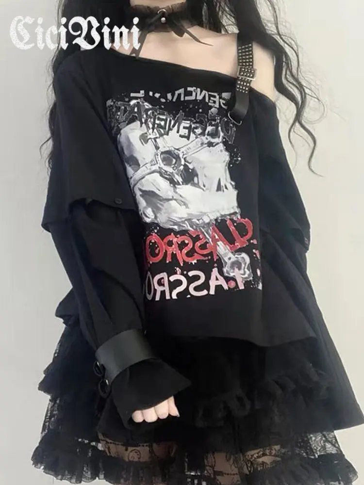 CiciVin Y2K Gothic Women Top Irregular Design Spice Girls Black Skull Cross Long Sleeve T-Shirt Removable Sleeve T-Shirt
CiciVin Y2K Gothic Women Top Irregular Design Spice Girls Black Skull Cross Long Sleeve T-Shirt Removable Sleeve T-Shirt