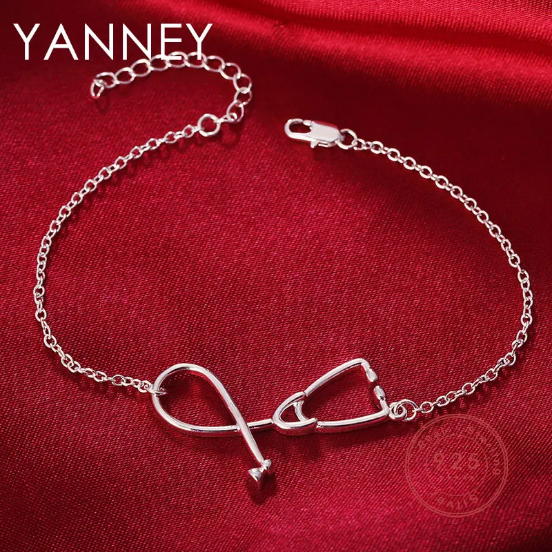 

Simple 925 Sterling Silver Ladies 8 Inches Personalized Stethoscope Bracelet For Women Fashion Charm Party Jewelry Gifts