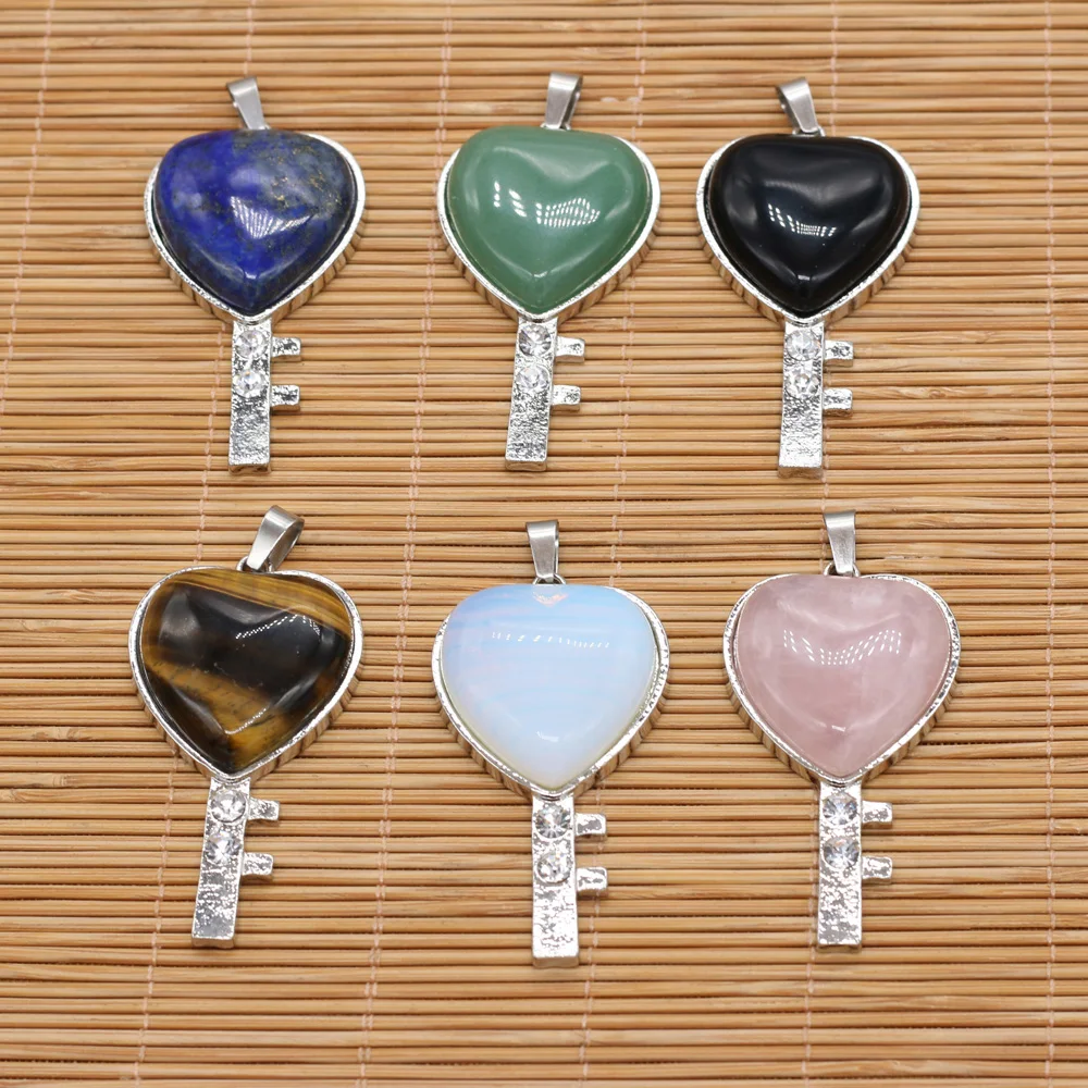 Opal Rose Quartz Lapis Lazuli Natural Stone Metal Alloy Heart Key Pendant MakingDIYNecklace Jewelry Accessories Gift Deco25x50mm
Opal Rose Quartz Lapis Lazuli Natural Stone Metal Alloy Heart Key Pendant MakingDIYNecklace Jewelry Accessories Gift Deco25x50mm