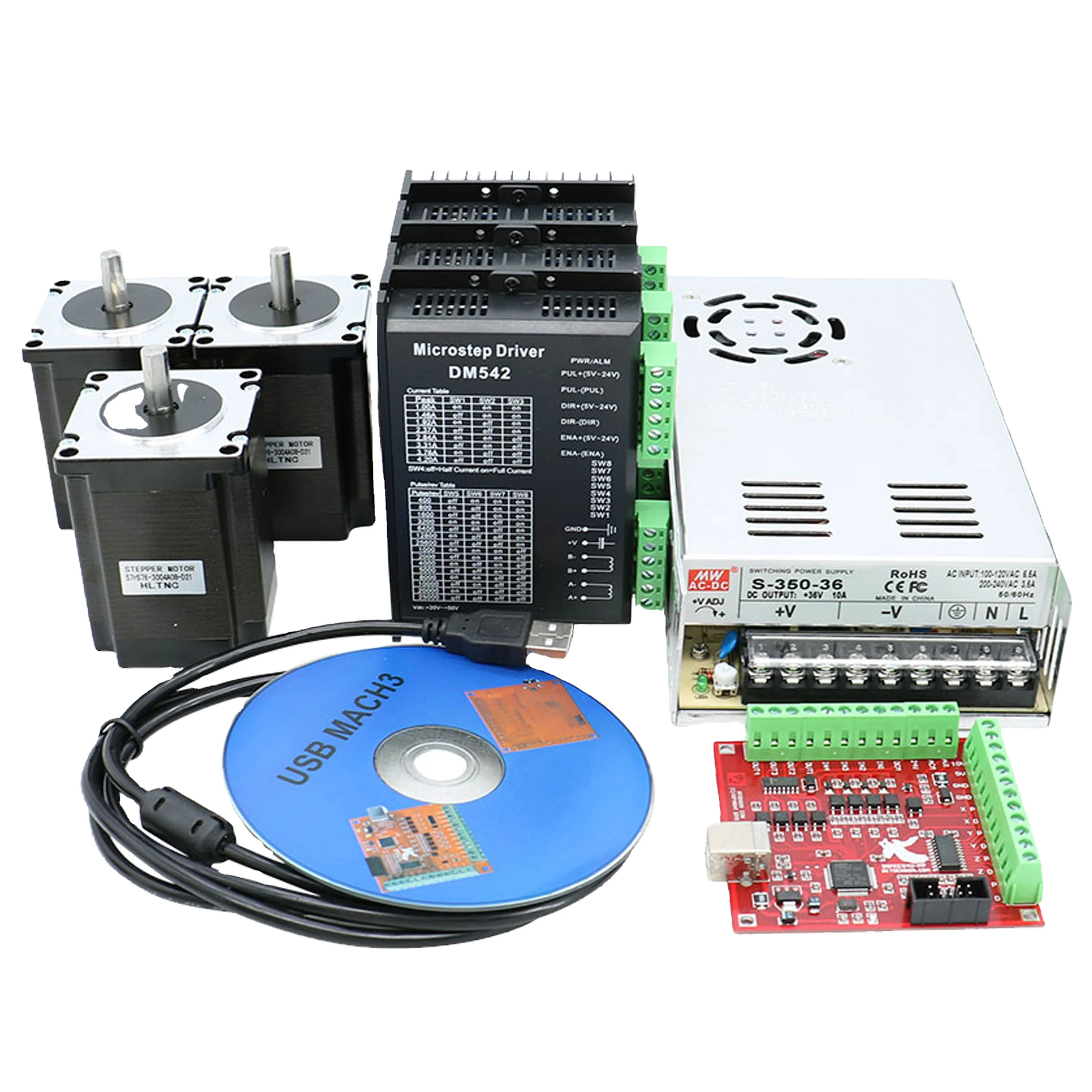 stepper motor kits 3pcs DM542 driver+ 3 pcs Nema23 76mm 2Nm motor+1 set MACH3 +1 pcs 350W 36V power supply for
stepper motor kits 3pcs DM542 driver+ 3 pcs Nema23 76mm 2Nm motor+1 set MACH3 +1 pcs 350W 36V power supply for