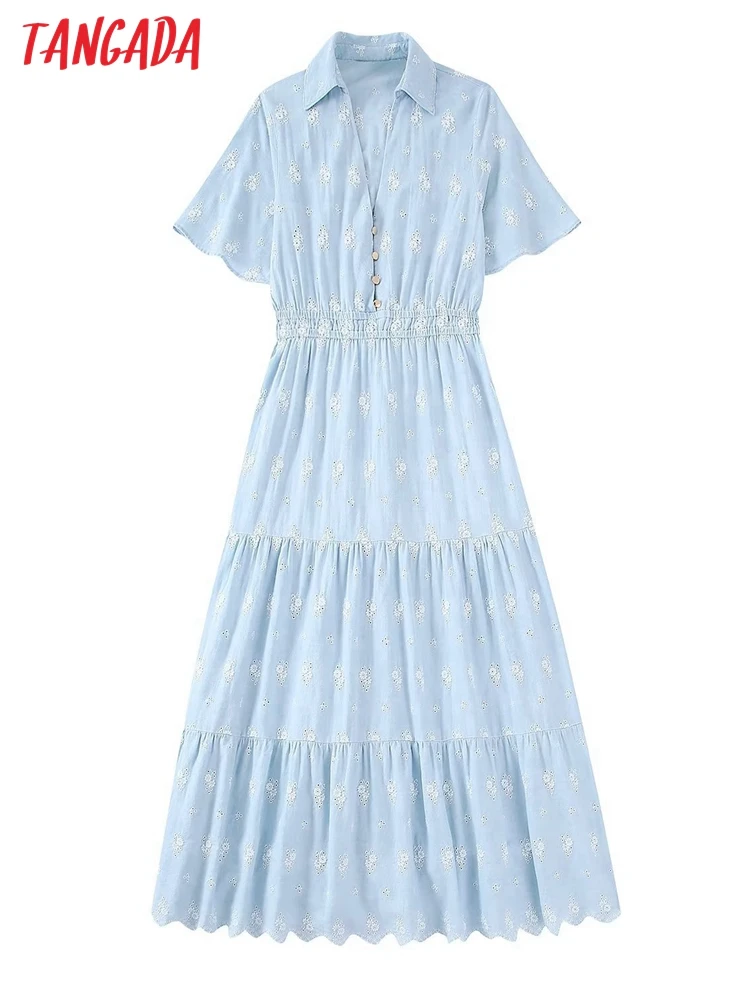 Tangada Women Fashion Blue Embroidered Cotton Midi Dress Vintage Short Sleeve Elastic Waist Female Dresses Vestidos 3H648 
Tangada Women Fashion Blue Embroidered Cotton Midi Dress Vintage Short Sleeve Elastic Waist Female Dresses Vestidos 3H648