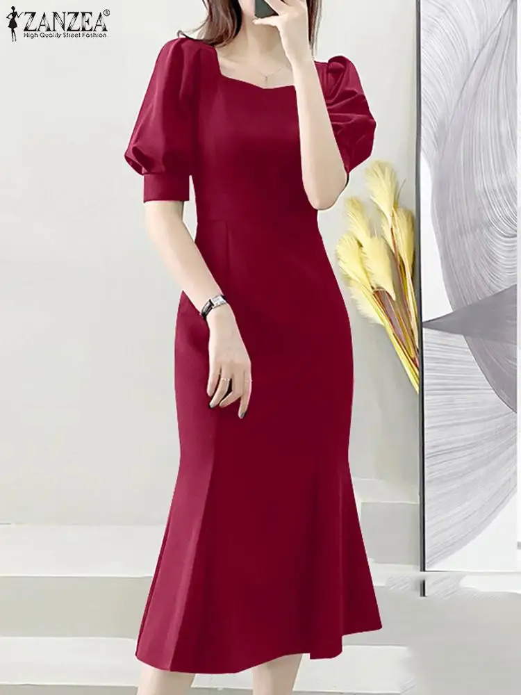 

Платье ZANZEA женское длинное с квадратным вырезом, пикантный Элегантный Модный праздничный сарафан средней длины с юбкой годе, с коротким рукавом-фонариком