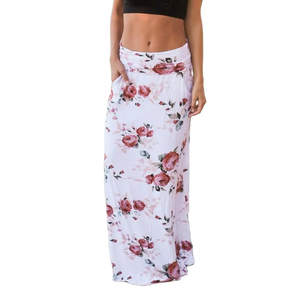 Женская длинная юбка с цветочным принтом, белая юбка макси в стиле бохо с заниженной талией и карманами, лето 2022 
Женская длинная юбка с цветочным принтом, белая юбка макси в стиле бохо с заниженной талией и карманами, лето 2022