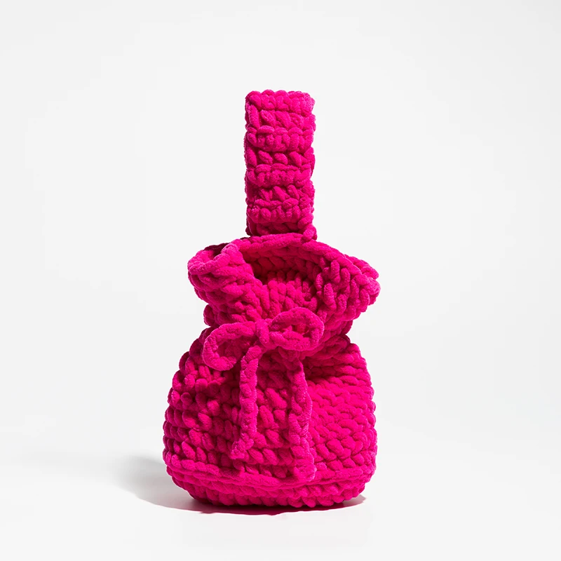 Cute Drawsting Knitted Small Buckets Bag Handmade Woven Women Handbags Crochet Mini Tote Purses Lovely Wrist Hand Bags for Girls 
Cute Drawsting Knitted Small Buckets Bag Handmade Woven Women Handbags Crochet Mini Tote Purses Lovely Wrist Hand Bags for Girls