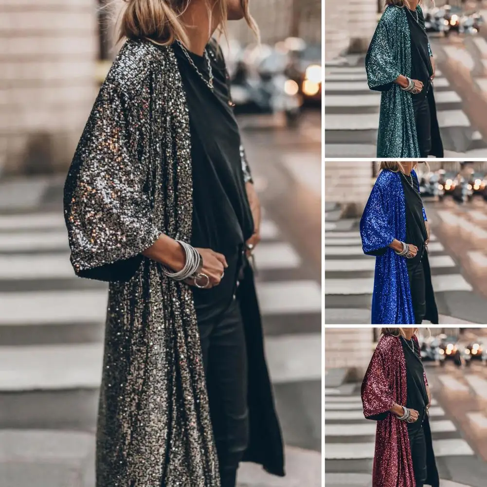Classic Cardigan Coat Open Stitch Loose Outerwear Women Shiny Sequins Mid-length Cape Jacket Solid Color Skin-touch Gown Cape
Classic Cardigan Coat Open Stitch Loose Outerwear Women Shiny Sequins Mid-length Cape Jacket Solid Color Skin-touch Gown Cape