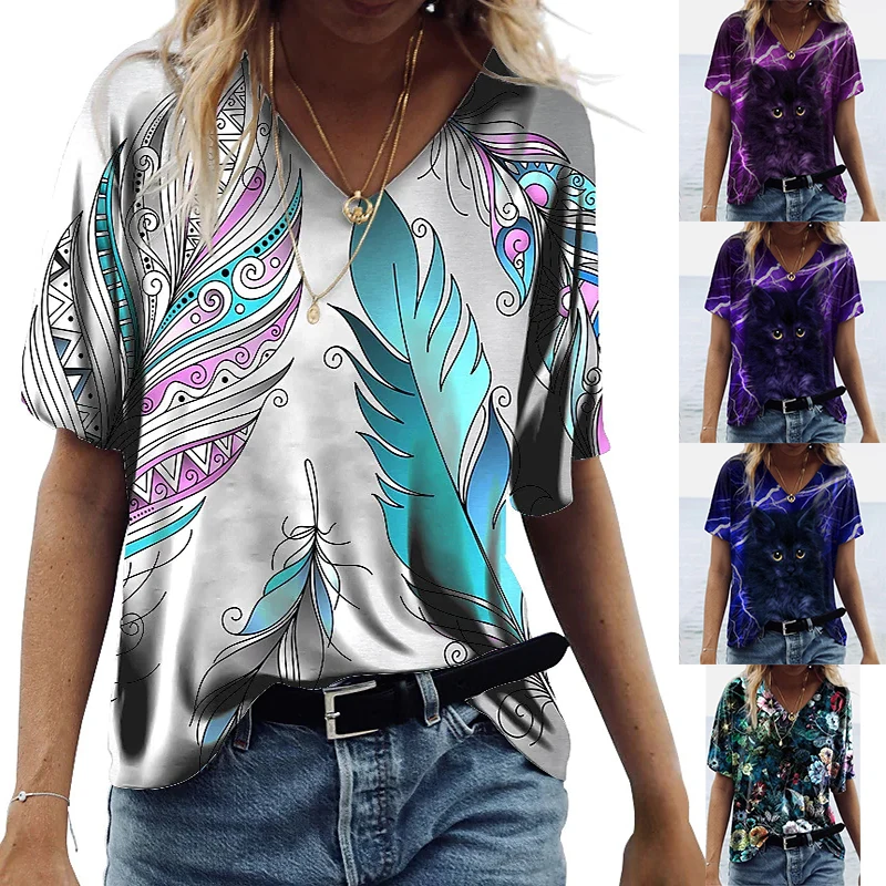 2022 Summer Elegant T-Shirt Ladies Cute 3D Cat Print T-Shirt Casual V-Neck Blouse Fashion Pullover Daily Top New Style
2022 Summer Elegant T-Shirt Ladies Cute 3D Cat Print T-Shirt Casual V-Neck Blouse Fashion Pullover Daily Top New Style