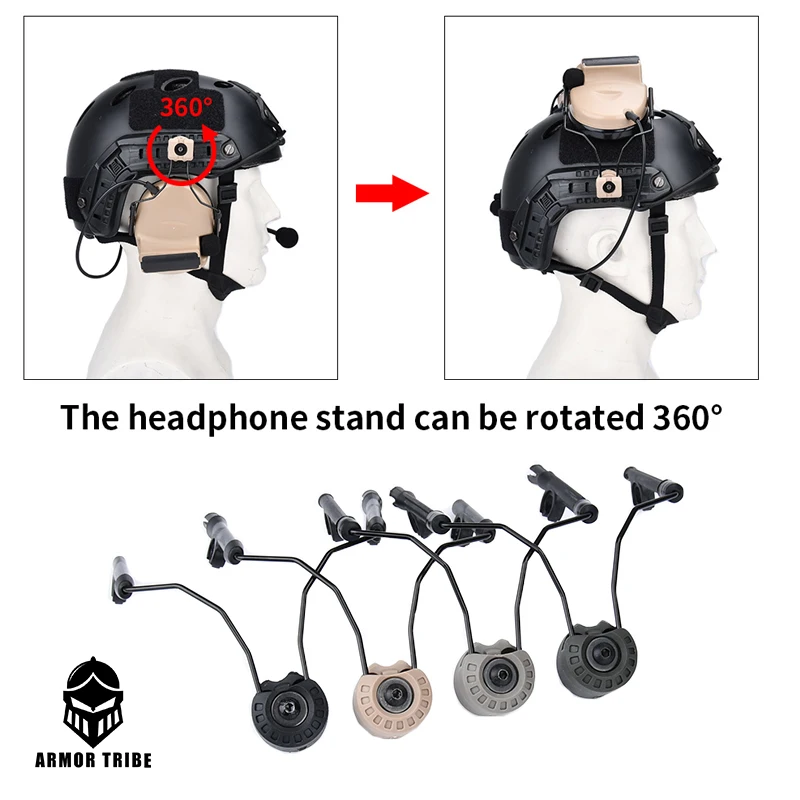 

WADSN 360 Rotation Rail Suspension Headset Bracket Tactical Shooting Fast Helmet Comtact ARC Rail Mounts Holder Adapter