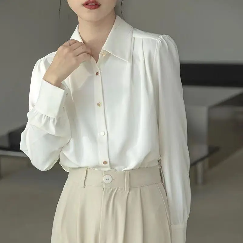 Ladies Silk Casual Shirt 2022 Solid Tops for Women White Satin Button Up Clothing Polo Neck Long Sleeve Autumn Basic Blouses
Ladies Silk Casual Shirt 2022 Solid Tops for Women White Satin Button Up Clothing Polo Neck Long Sleeve Autumn Basic Blouses