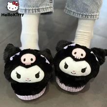 Sanrio Hello Kitty Kuromi Cartoon Home Shoes Plush Doll Luxury Design Flat Shoe Women Fuzzy Slippers Y2k Indoor Kawaii Slippers