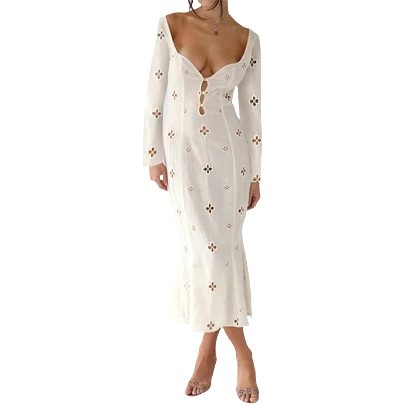 Women's Embroidered Cotton Dress Sexy Button Down Dress Chic Long Sleeves Maxi Dress Vacation Dress Stylish Party Dress
Women's Embroidered Cotton Dress Sexy Button Down Dress Chic Long Sleeves Maxi Dress Vacation Dress Stylish Party Dress