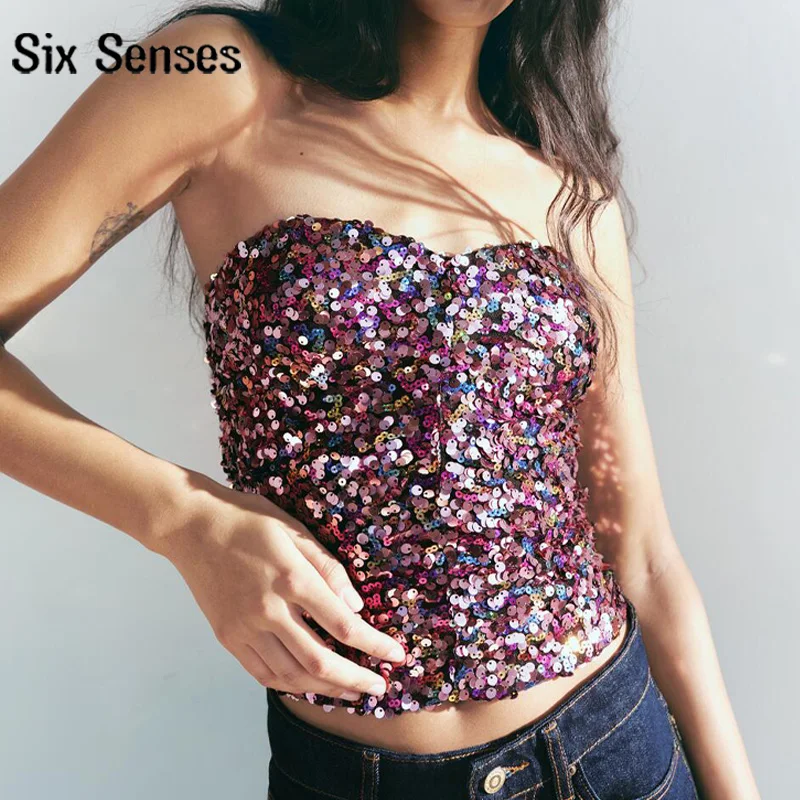 Six Senses Women Summer Sleeveless Tube Cami Off Shoulder Corset Tank Lady Party Purple Strapless Sequin Crop Tops
Six Senses Women Summer Sleeveless Tube Cami Off Shoulder Corset Tank Lady Party Purple Strapless Sequin Crop Tops