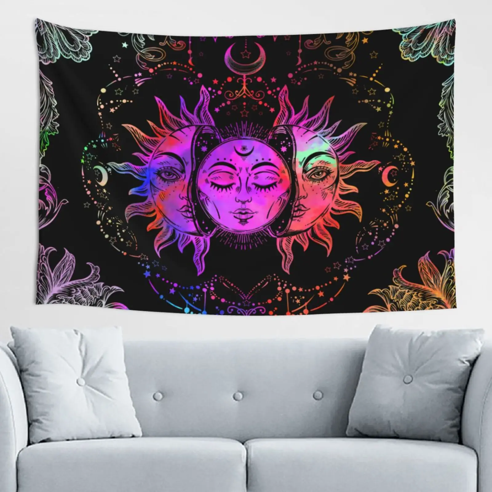 

Mandala Tapestry White Black Sun And Moon Fantasy Psychedelic Tapiz Wall Hanging Tarot Hippie Bohemian Rugs Dorm Decor
