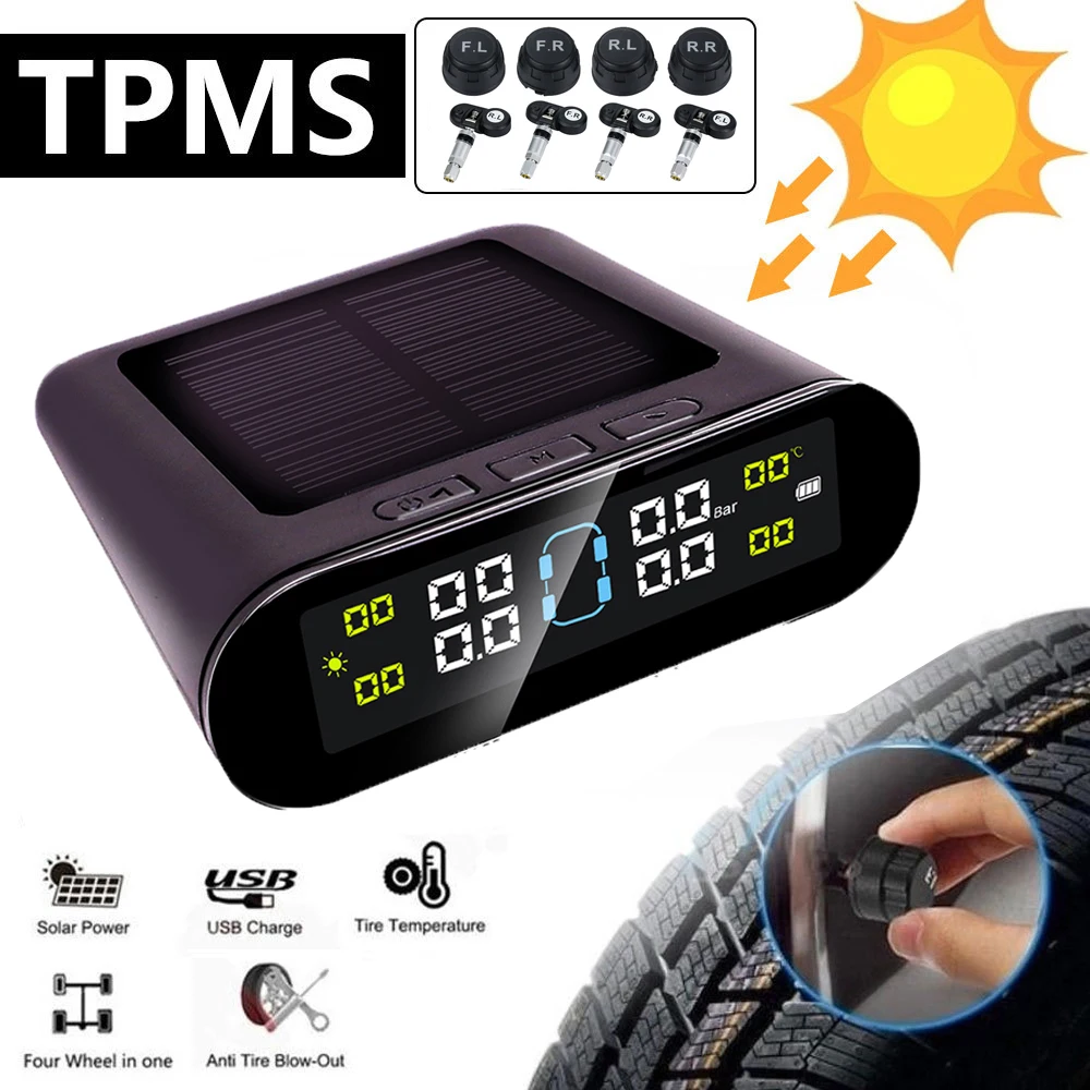 Intelligent TPMS Tire Pressure Monitoring System LCD Display Solar Charging Tyre Sensors External Sensor Tire Pressure Monitor
Intelligent TPMS Tire Pressure Monitoring System LCD Display Solar Charging Tyre Sensors External Sensor Tire Pressure Monitor