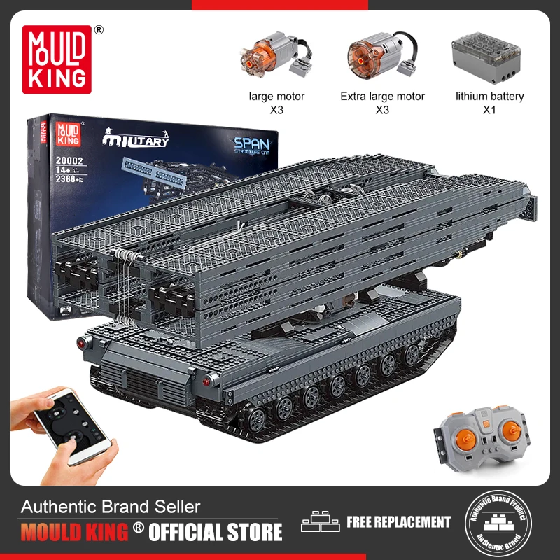 MOULD KING 20002 Technical Remote Control Military Tank Building Blocks Armored Vehicle Bridge Layer Structure Car Bricks Toys
MOULD KING 20002 Technical Remote Control Military Tank Building Blocks Armored Vehicle Bridge Layer Structure Car Bricks Toys
