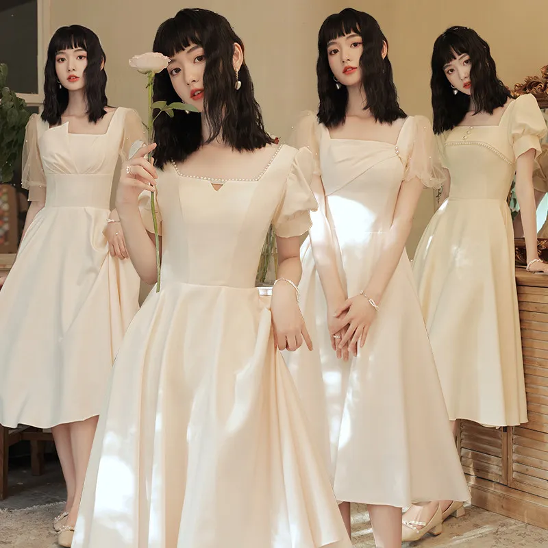 Bridesmaid Dresses Champagne Elegant Short Sleeves Pearls A-Line Square Collar Pleat Tea-Length New Lady Formal Party Gown E1168
Bridesmaid Dresses Champagne Elegant Short Sleeves Pearls A-Line Square Collar Pleat Tea-Length New Lady Formal Party Gown E1168