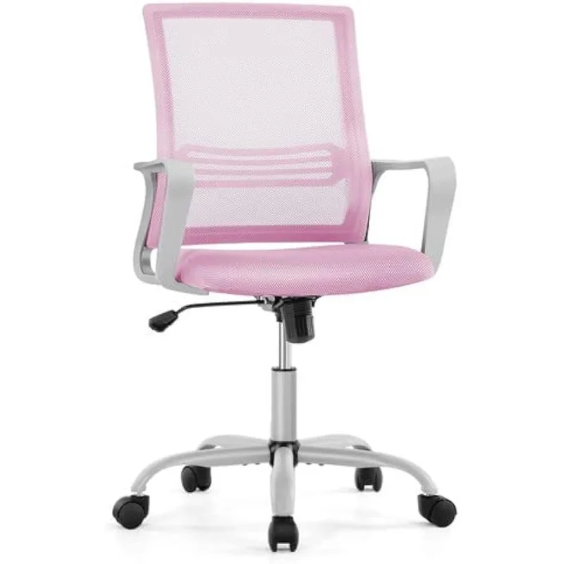 

OLIXIS Home Office Desk Chair with Ergonomic Lumbar Support and Armrest, Swivel Rolling, Mid Back（Pink/Grey）optional