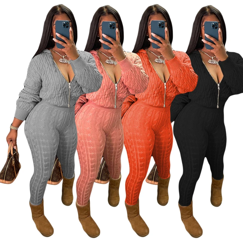 Knitted Sweater Tracksuits Solid Zipper Long Sleeve Two Piece Set Hooded Jackets Crop Top Skinny Pants Women Stretchy
Knitted Sweater Tracksuits Solid Zipper Long Sleeve Two Piece Set Hooded Jackets Crop Top Skinny Pants Women Stretchy