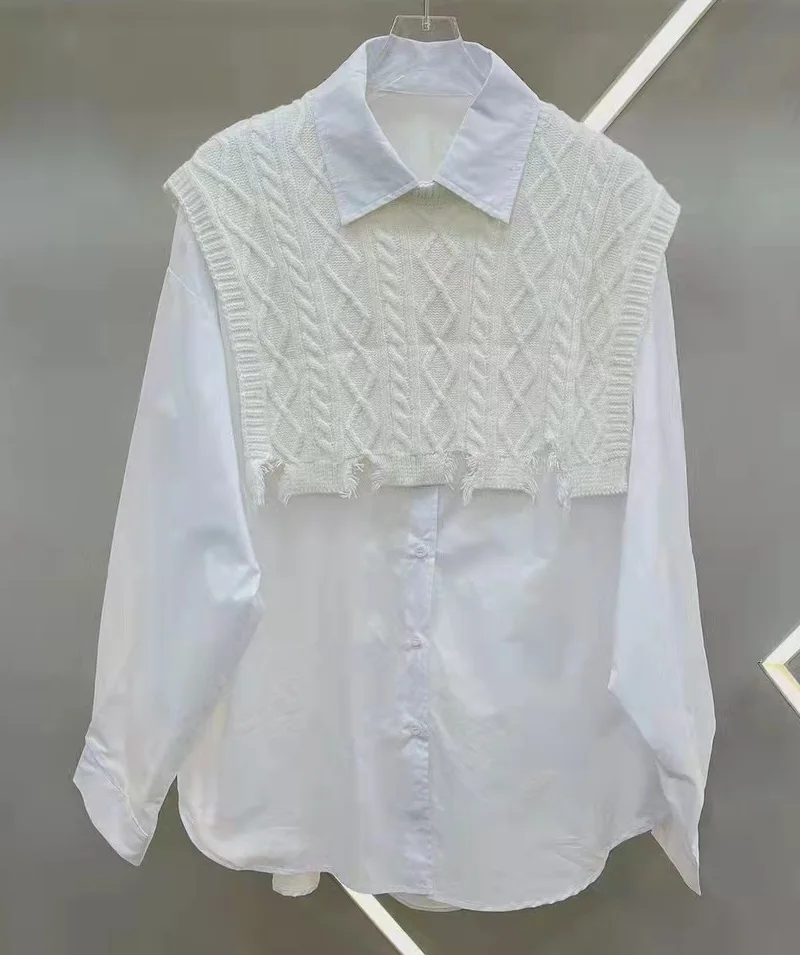 New 2022 Autumn Winter Fashion Shirts High Quality Women Turn-down Collar Knitted Cotton Patchwork Long Sleeve White Black Shirt
New 2022 Autumn Winter Fashion Shirts High Quality Women Turn-down Collar Knitted Cotton Patchwork Long Sleeve White Black Shirt