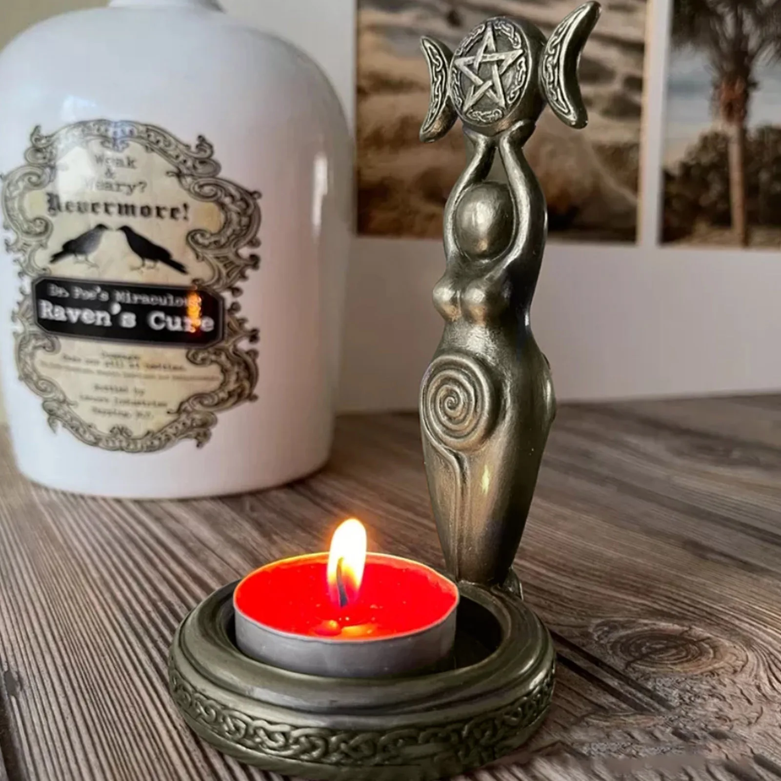 

Resin Candle Holder Triples Goddess Tea Light Handicraft Ornament Candlestick Home Decoration Garden Study Decor Oranment