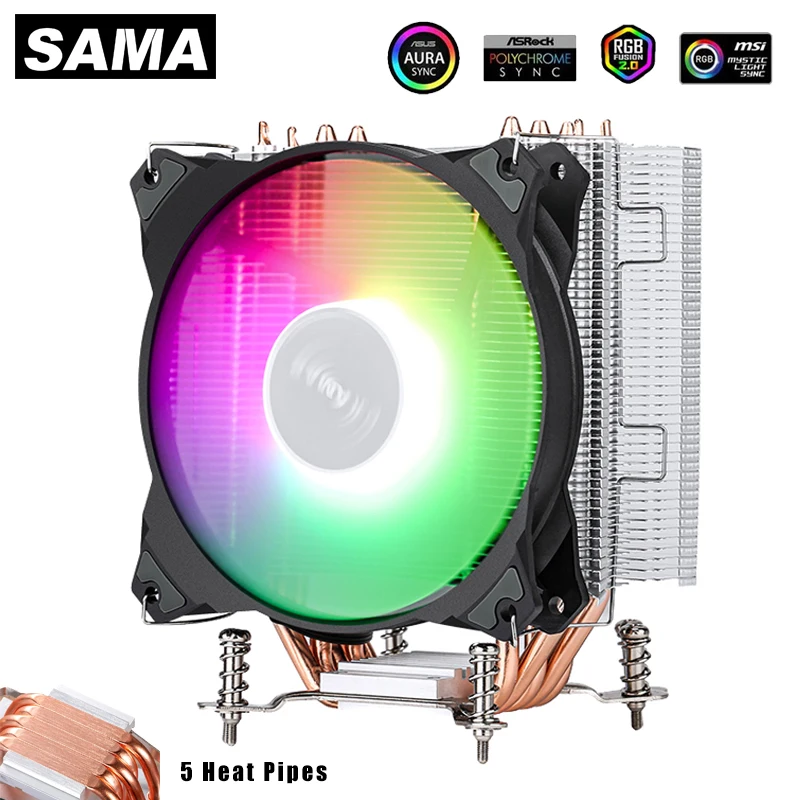 

Кулер для процессора SAMA 135 Вт TDP 4PIN PWM 5, радиатор с тепловой трубкой 120 мм, вентилятор для Intel LGA 1150 1151 1155 AMD AM3 AM4, высота 1156 мм