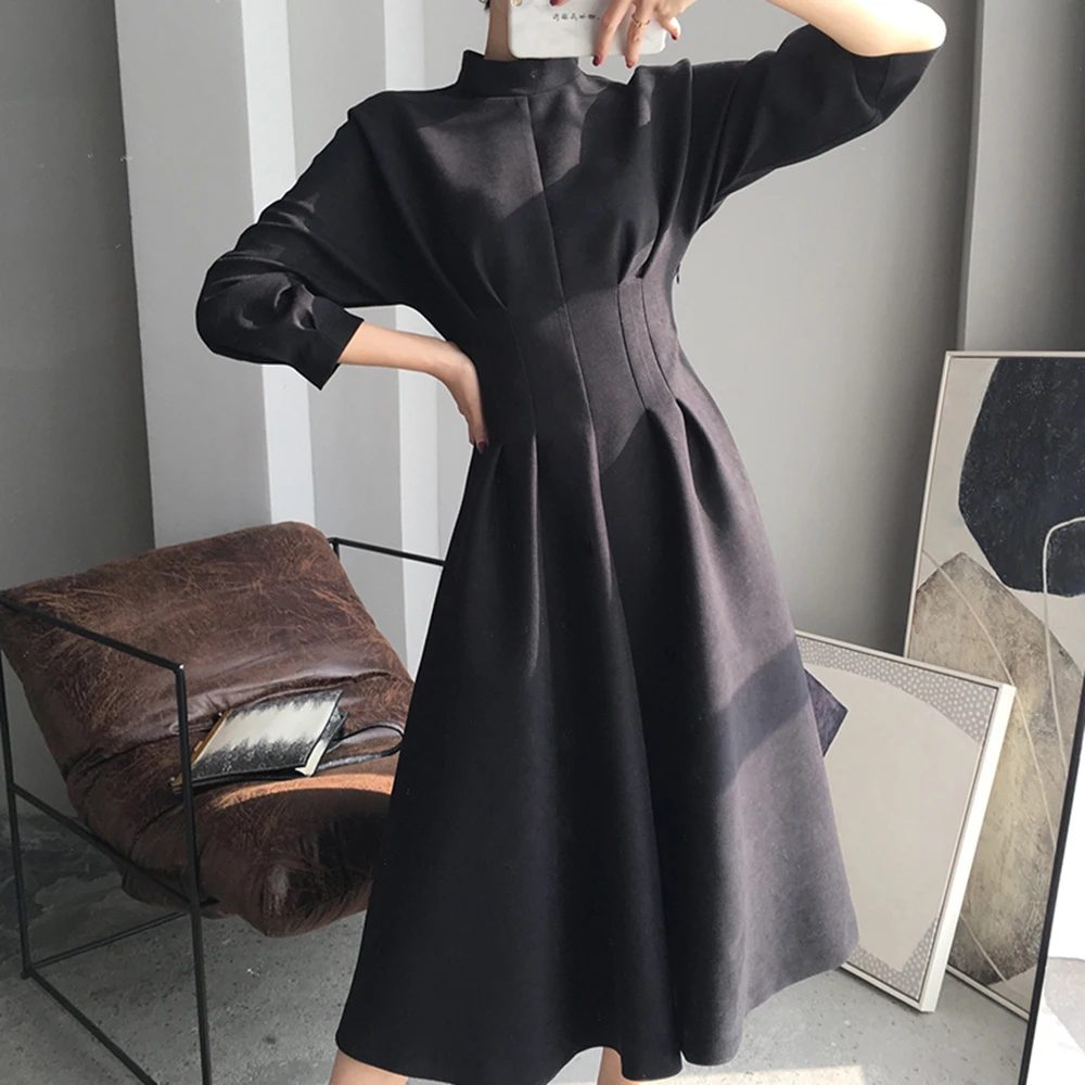 Korea Elegant Stand Collar Vintage Expansion Women Midi Dress Vintage High Waist Pullover Chic Office Lady Dress Fashion Retro
Korea Elegant Stand Collar Vintage Expansion Women Midi Dress Vintage High Waist Pullover Chic Office Lady Dress Fashion Retro