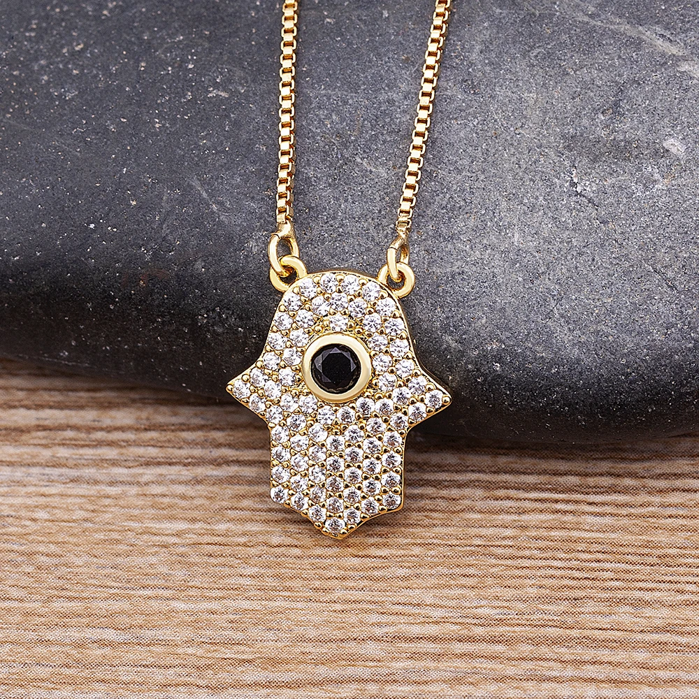 

Nidin High Quality New Fashion Collares Bijoux Vintage Fatima Palm Pendant Necklace Women Clavicle Chain Choker Collier Jewelry