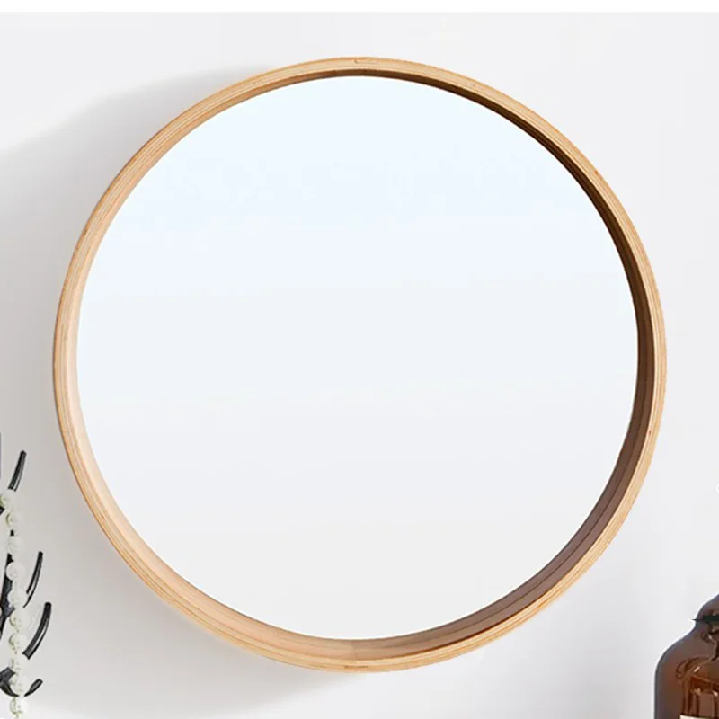 

Round Decorative Wall Mirrors Makeup Entrance House Hall Hanging Bedroom Toilet Mirror Wooden Espejo Nordic Decoration XY50dm
