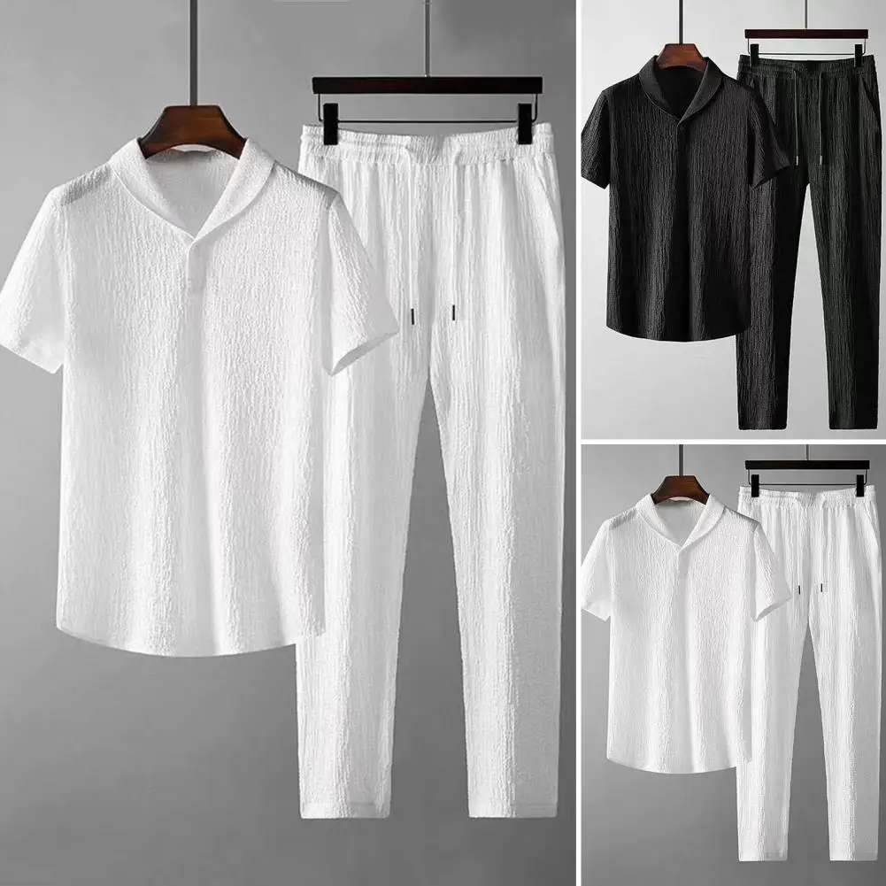 2Pcs/Set Turn-down Collar Elastic Waistband Pleated Casual Outfit Short Sleeve Shirt Drawstring Long Pants Set Male Clothing
2Pcs/Set Turn-down Collar Elastic Waistband Pleated Casual Outfit Short Sleeve Shirt Drawstring Long Pants Set Male Clothing