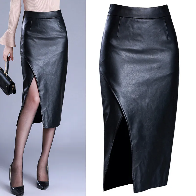 Women PU Leather Pencil Skirt Black Autumn Winter Sheath Package Hip Skirt High Waist Sexy Split Bodycon Skirt Saia
Women PU Leather Pencil Skirt Black Autumn Winter Sheath Package Hip Skirt High Waist Sexy Split Bodycon Skirt Saia