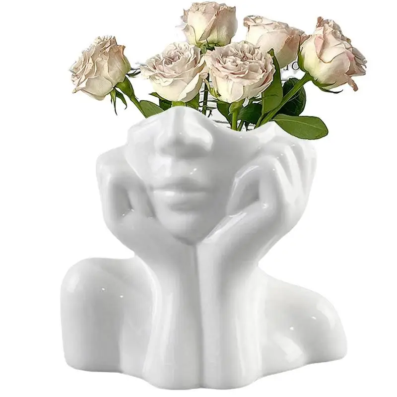 

Ceramic Body Flower Vase Potted Body Flower Vase With Drainage Holes Unique Woman-Shaped Female Form Face Vase Bohemia Ornaments