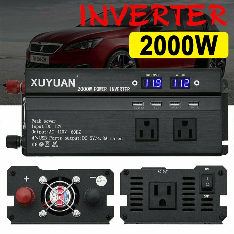 2000W 12V to 110V 60HZ LED Car Power Inverter Converter Charger Adapter Four USB Voltage Transformer Modified Sine Wave
2000W 12V to 110V 60HZ LED Car Power Inverter Converter Charger Adapter Four USB Voltage Transformer Modified Sine Wave