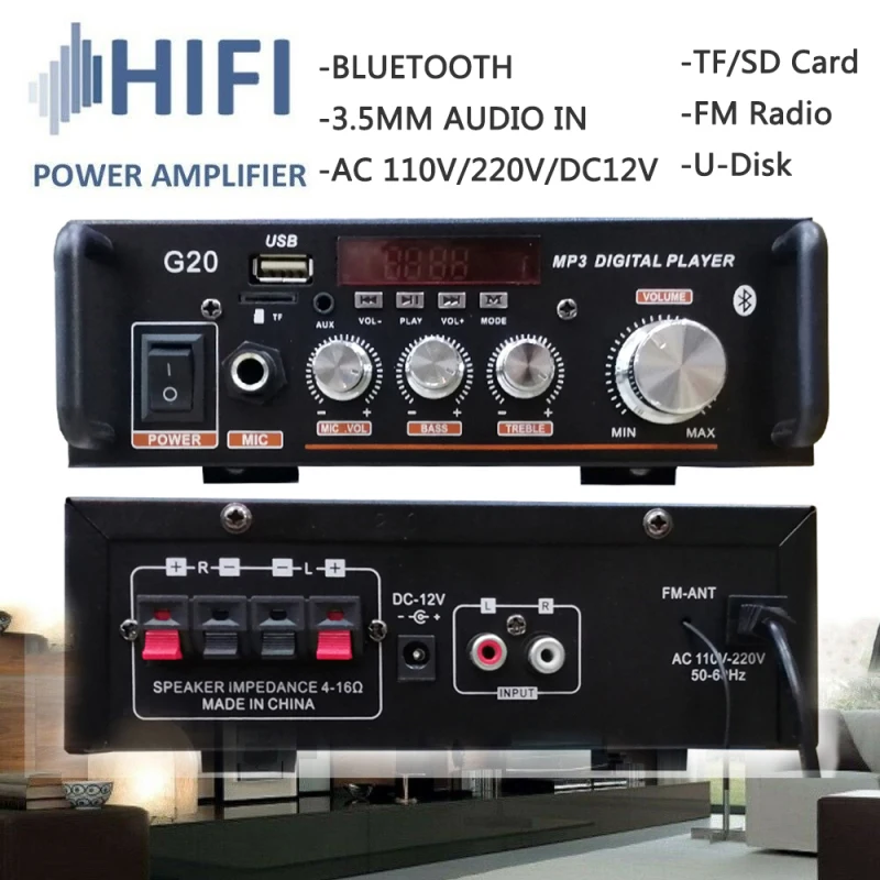 G20 Digital Home Amplifier 110V/220V 5.0 HiFi Subwoofer Home Theater Sound With Remote Control Subwoofer Speakers
G20 Digital Home Amplifier 110V/220V 5.0 HiFi Subwoofer Home Theater Sound With Remote Control Subwoofer Speakers