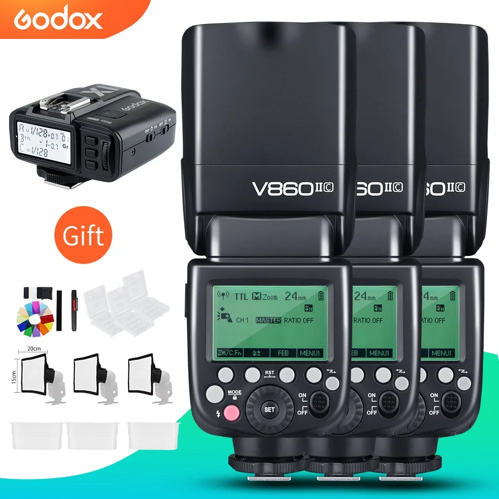 Godox 3x V860II-C V860II-N V860II-S V860II-F V860II-O 1/8000s TTL Flash Speedlite X1T Trigger For Canon Nikon Sony Fuji Olympus
Godox 3x V860II-C V860II-N V860II-S V860II-F V860II-O 1/8000s TTL Flash Speedlite X1T Trigger For Canon Nikon Sony Fuji Olympus
