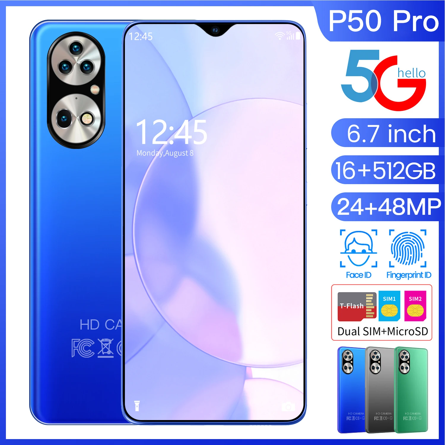Global Version P50 Pro 6.7 Inch 256GB/512GB 6000mAh Face Unlock Smartphones 10 Core 24+48MP MT6989 Dual SIM+Micro SD Mobilephone
Global Version P50 Pro 6.7 Inch 256GB/512GB 6000mAh Face Unlock Smartphones 10 Core 24+48MP MT6989 Dual SIM+Micro SD Mobilephone