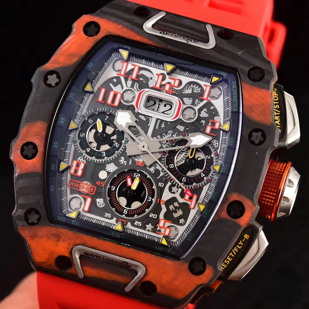 Черные резиновые мужские часы, автоматические механические Mclaren Flyback из углеродного волокна
Черные резиновые мужские часы, автоматические механические Mclaren Flyback из углеродного волокна