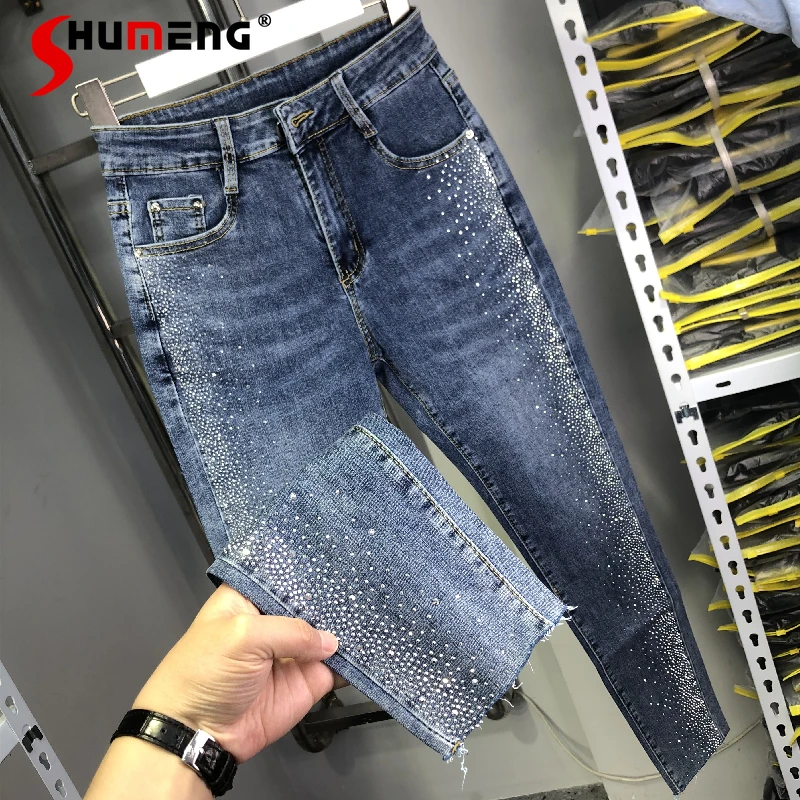 Blue Rhinestones Cropped Jeans Woman 2022 Spring and Summer New Elastic High Waist Slim Fit Tappered Denim Pencil Pants Ladies
Blue Rhinestones Cropped Jeans Woman 2022 Spring and Summer New Elastic High Waist Slim Fit Tappered Denim Pencil Pants Ladies
