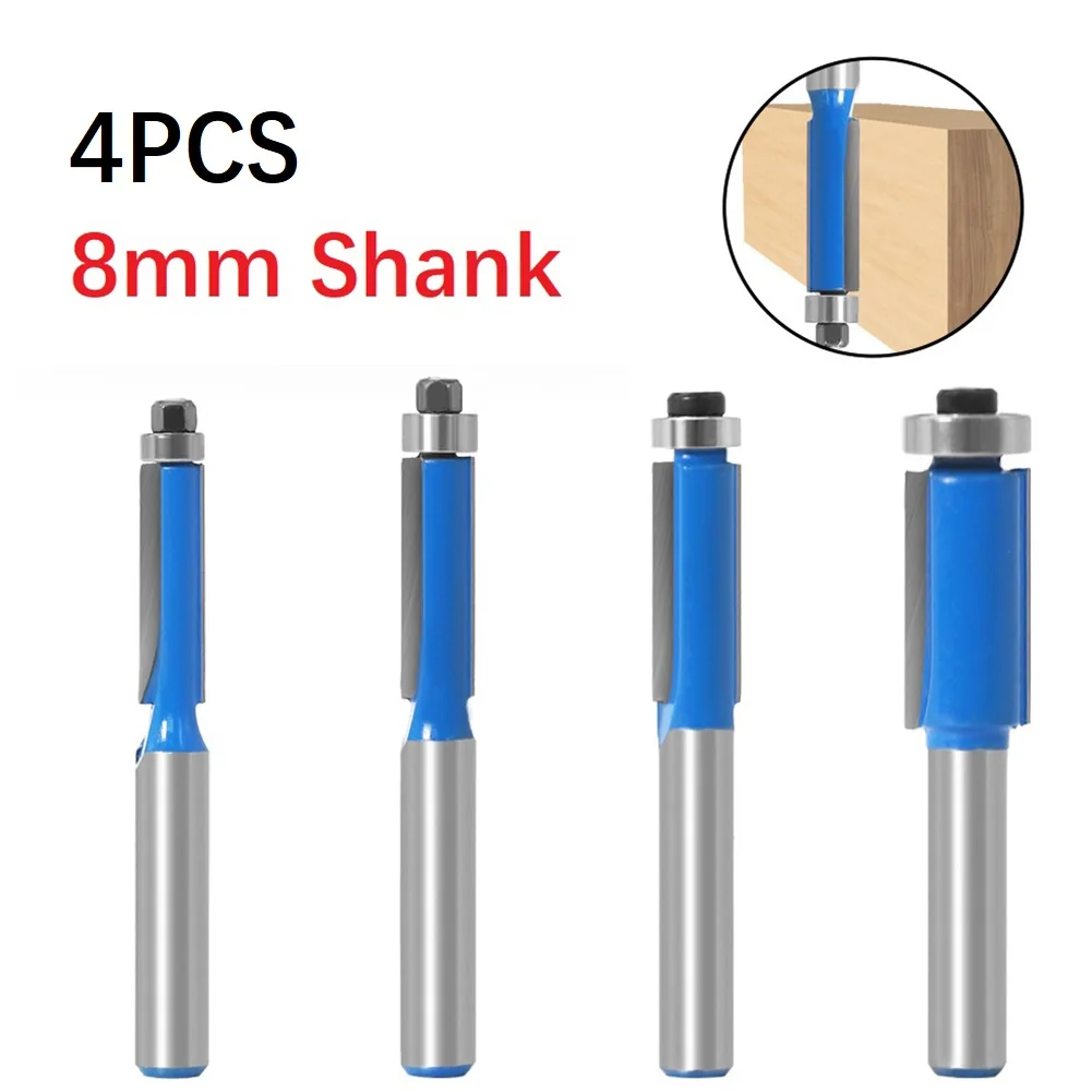 4pcs 8mm Shank Double-Edged Trim Router Bits With Bearing For Template Pattern Bit Tungsten Carbide Milling Cutter For Wood
4pcs 8mm Shank Double-Edged Trim Router Bits With Bearing For Template Pattern Bit Tungsten Carbide Milling Cutter For Wood
