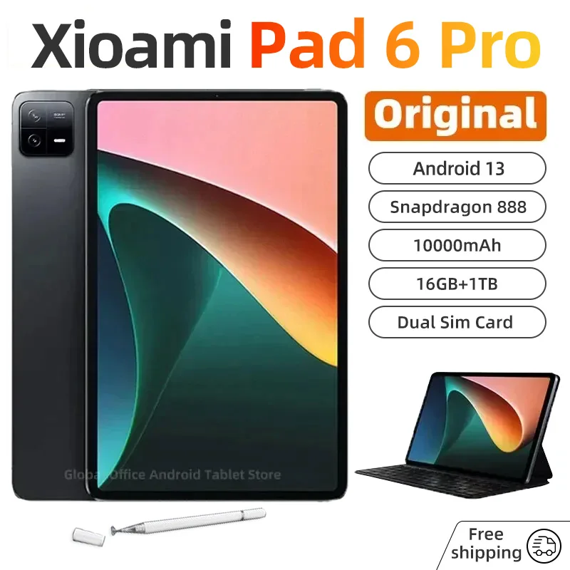 

Оригинальный планшет, Android 13 Pad 6 Pro, 16 ГБ + 1 ТБ, Snapdragon 888, планшеты, ПК, двойная SIM-карта, Wi-Fi, Xioami HD, 4K, Mi Tab