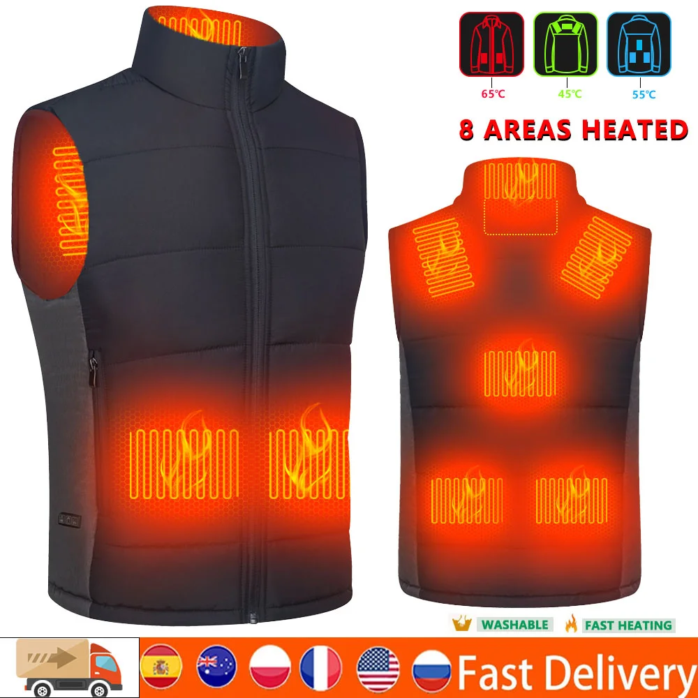 

Heating vest men winter jacket 8 area Heated vest Thermal Waistcoat Fish Hiking Outdoor camping Flexible USB Heated vest jacket