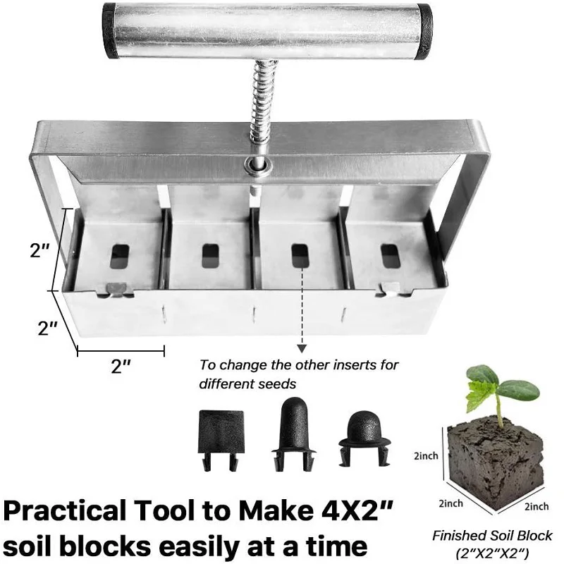 Manual Soil Block Maker Micro Soil Blocker Set 2 Inch Quad Soil Blocking Tool for Seed Stater Tray Seedlings Cutting Greenhouses
Manual Soil Block Maker Micro Soil Blocker Set 2 Inch Quad Soil Blocking Tool for Seed Stater Tray Seedlings Cutting Greenhouses