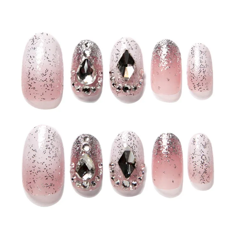 Nail Art New Full Cover Pink Gradient Fake Nail Shiny Glitter Japanese Style Rhinestone Decoration Long Round Head Bride Nails
Nail Art New Full Cover Pink Gradient Fake Nail Shiny Glitter Japanese Style Rhinestone Decoration Long Round Head Bride Nails